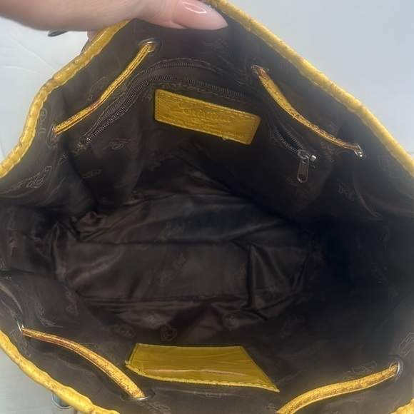Cristina Italy real leather happy sunny yellow drawstring bucket bag w/strap - Picture 7 of 9